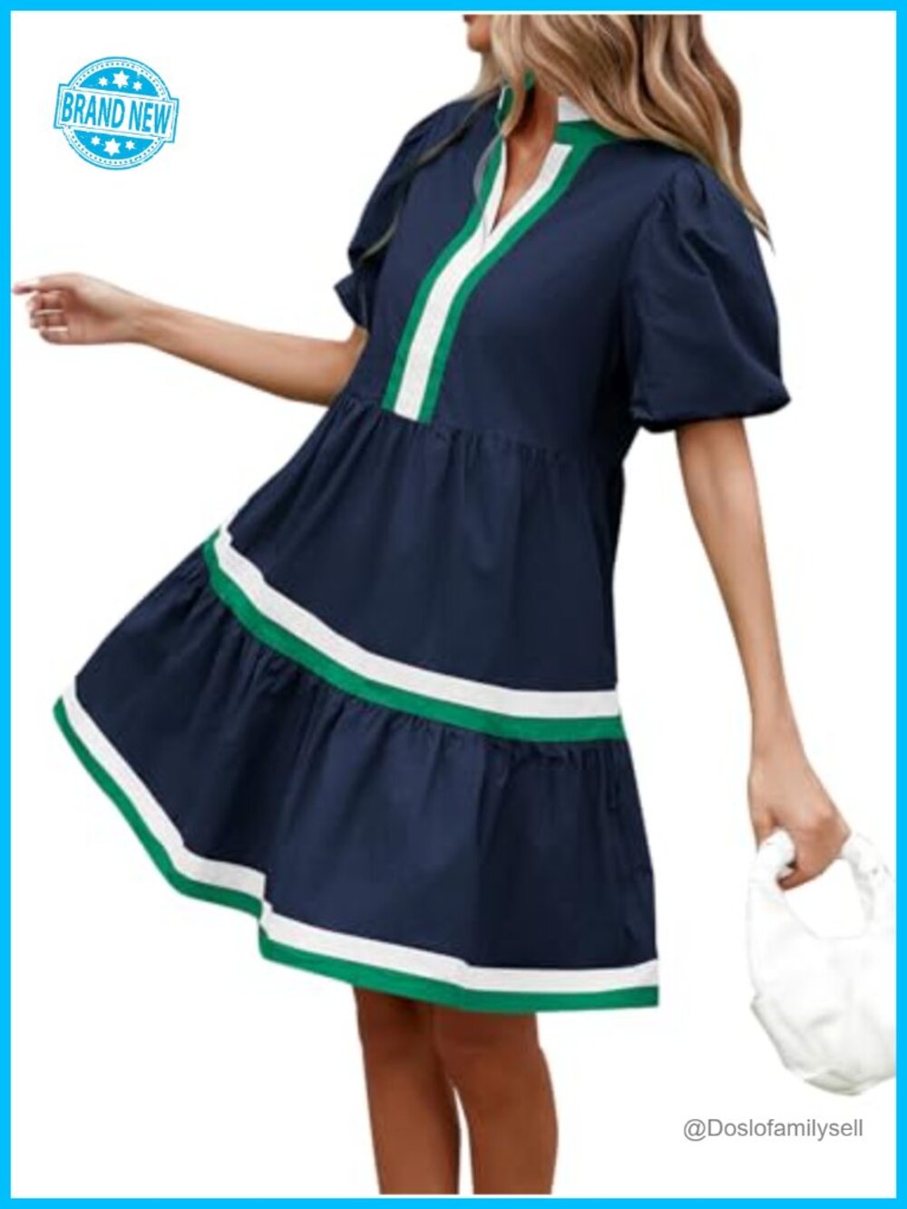 Womens Puff Sleeve Babydoll Mini Dress V Neck Tiered A-Line Cotton Sundress